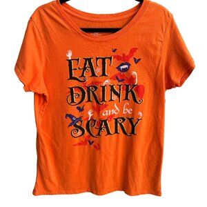 Eat Drink And Be Scary Halloween Orange Cotton Scoop Neck Cap Sleeve Shirt 2X